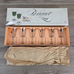 Bouquet Vintage 6 Dema Snaps Liqueur Glasses Made in England - New Open Box